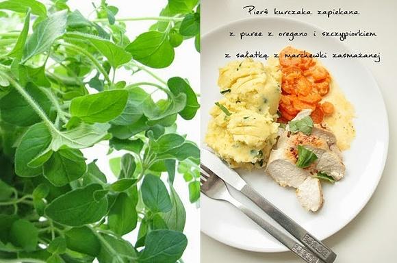 Pierś z kurczaka zapiekana z puree z oregano i szczypiorkiem