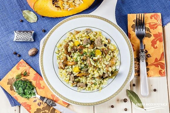 Kremowe risotto z dynią, kurkami i cielęciną