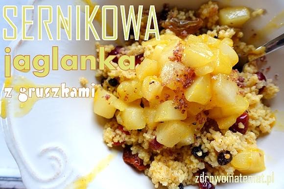 Jaglanka sernikowa z gruszkami bez sera i mleka, zdrowe śniadanie