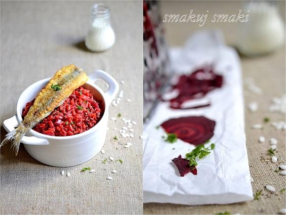 Risotto buraczane ze śledziami w cieście