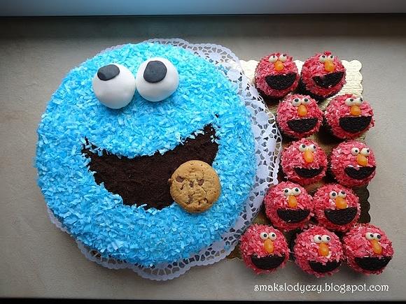 Tort Ciasteczkowy Potwór i muffinki Elmo