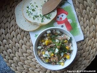 Pasta z tuńczyka z jajkiem kukurydzą i natką miętową