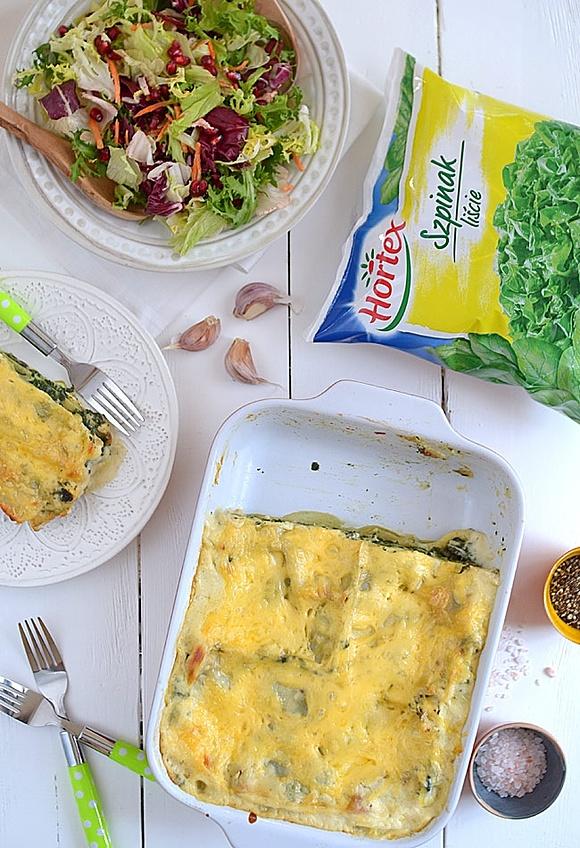 Lasagne ze szpinakiem, dwoma serami i rodzynkami