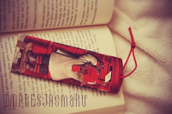 Zakładka do książki decoupage handmade na święta z motywem dziewczynki