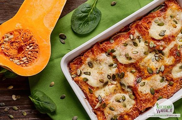 Lasagne z dynią piżmową, szpinakiem i mozzarellą