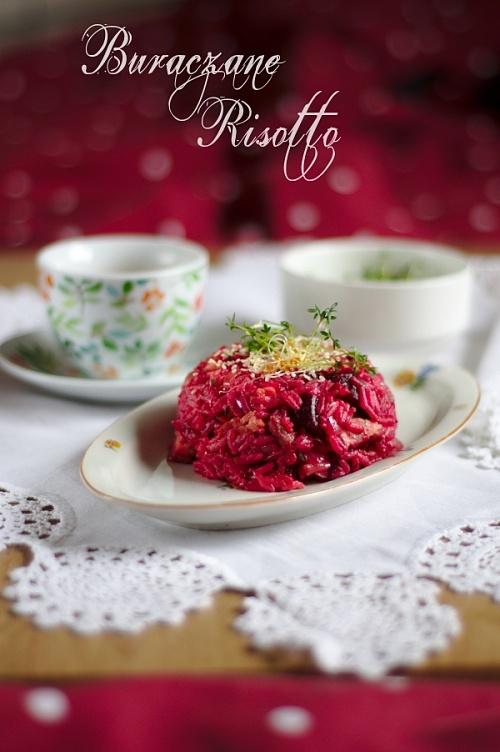 Buraczane risotto z boczkiem i cebulką