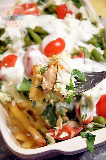 Kapsalon z drobiem i fasolką szparagową