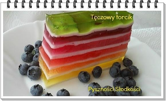Tęczowy torcik z galaretek i żelatyny