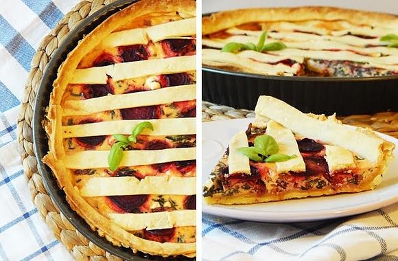 Tarta z botwinką i fetą na kruchym cieście