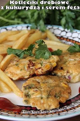 Kotleciki drobiowe z kukurydzą i serem feta