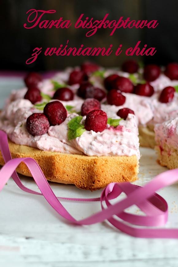 Tarta biszkoptowa z wiśniami i chia