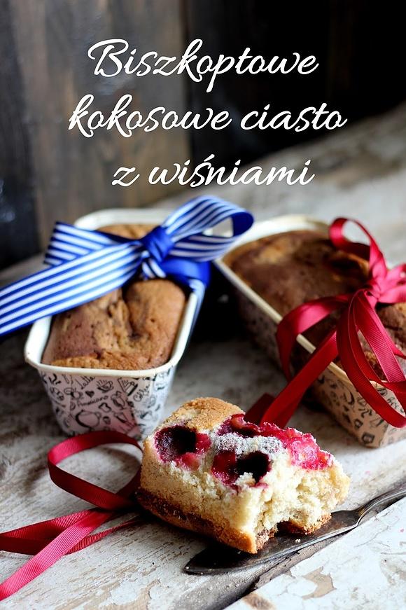 Biszkoptowe kokosowe ciasto z wiśniami