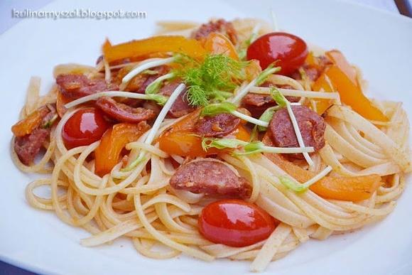 Makaron z chorizo na ostro