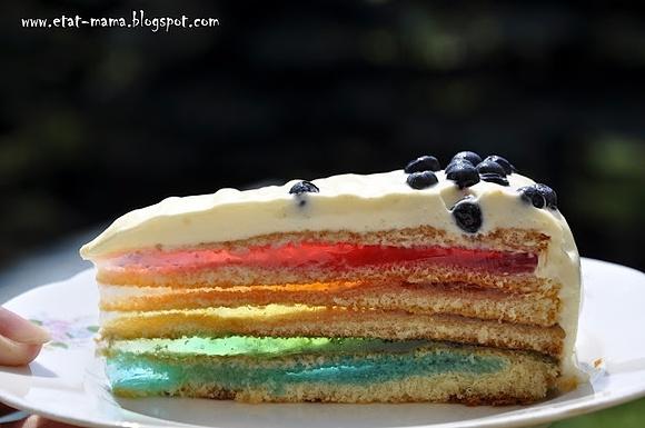 Tęczowy tort z galaretek