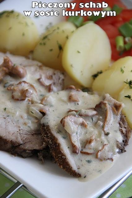 Pieczony schab w sosie kurkowym