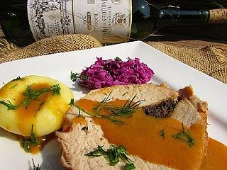 Schab z pieczarkami w sosie śliwkowym