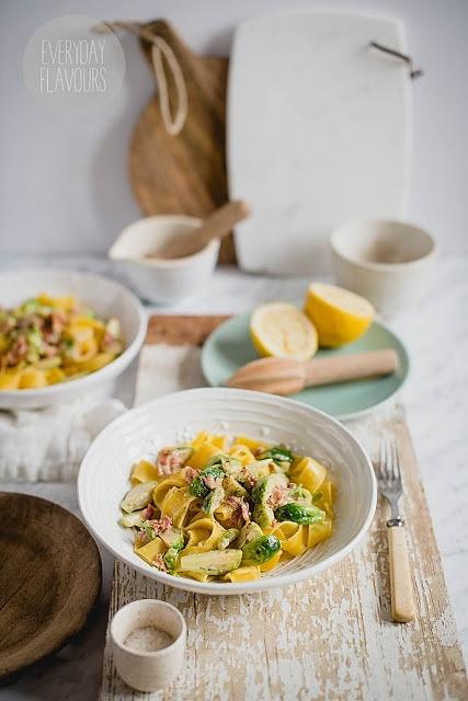 Pappardelle z brukselką i boczkiem