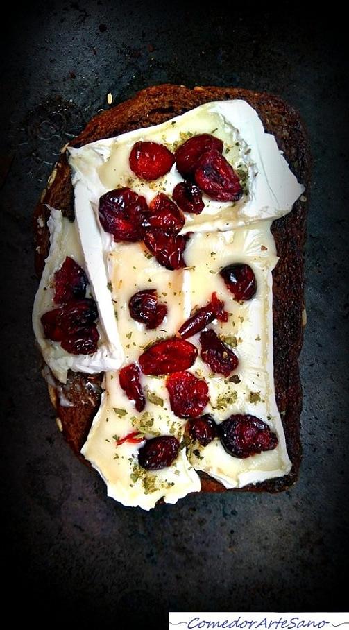 Grzanki z serem brie, oregano i żurawiną