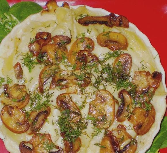 Makaron conchiglie zapiekany z sosem serowym i pieczarkami