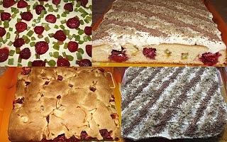 Truskawkowo rabarbarowe ciasto z kremówką, orzechami i czekoladą