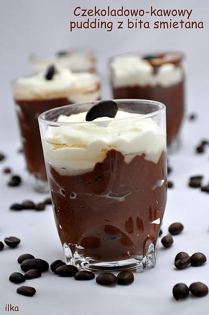 Czekoladowo-kawowy pudding z bitą śmietaną