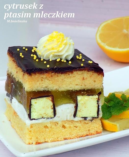 Cytrusek z ptasim mleczkiem - ciasto cytrynowe z galaretką i bitą śmietaną