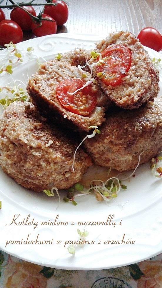Kotlety mielone z mozzarellą i pomidorkami w orzechowej panierce