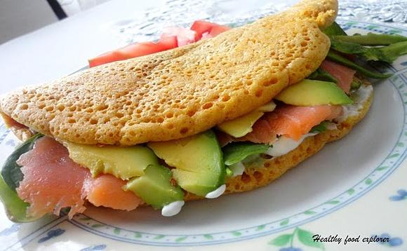 Omlet z awokado, szpinakiem i wędzonym łososiem
