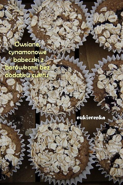 Owsiane cynamonowe babeczki z borówkami bez dodatku cukru