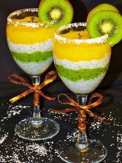 Kokosowy pudding z chia z musem mango i kiwi