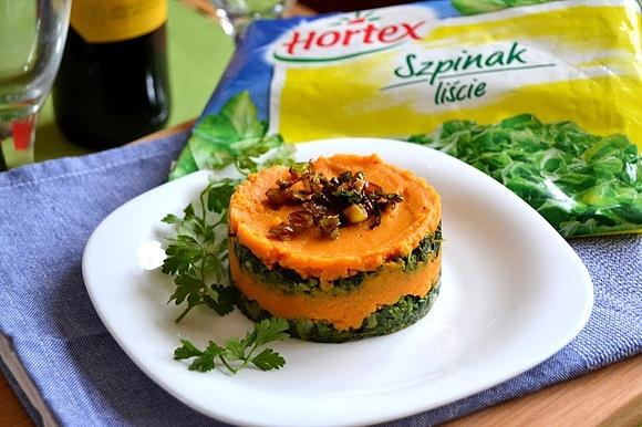 Przystawka z purée z batatów ze szpinakiem