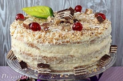 Tort z wafelkami i kokosowym kremem z kaszy manny