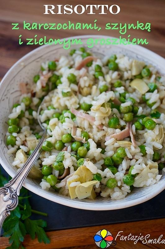 Risotto z karczochami, szynką i groszkiem