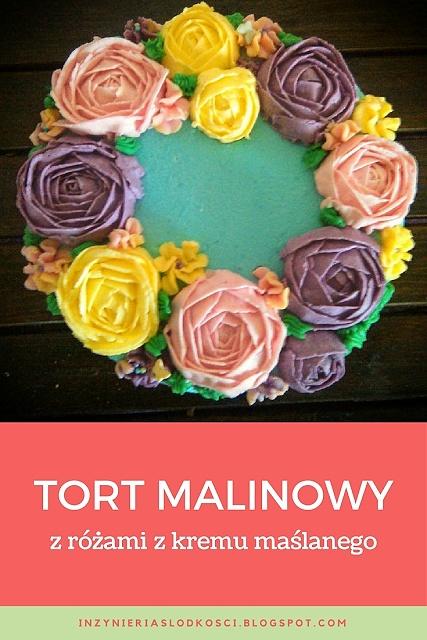 Malinowy tort z kwiatowym wieńcem