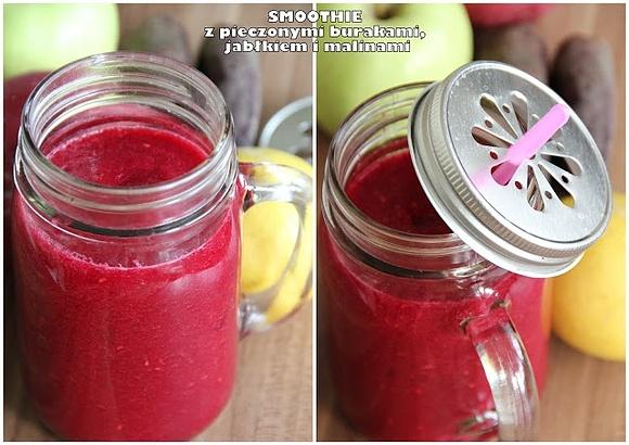 Smoothie z pieczonym burakiem, jabłkiem i malinami