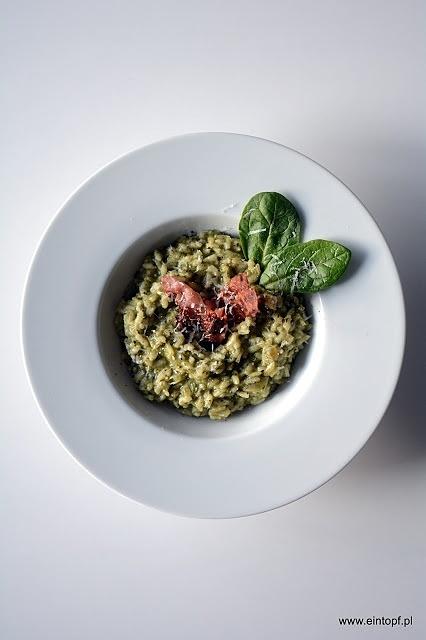 Risotto ze szpinakiem, gorgonzolą i boczkiem