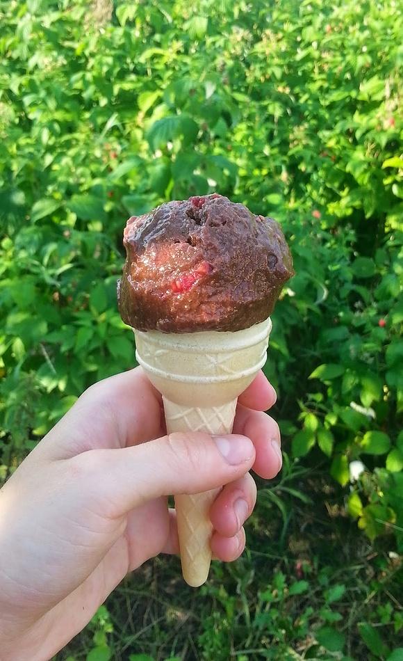 Lody czekoladowe z awokado i malinami