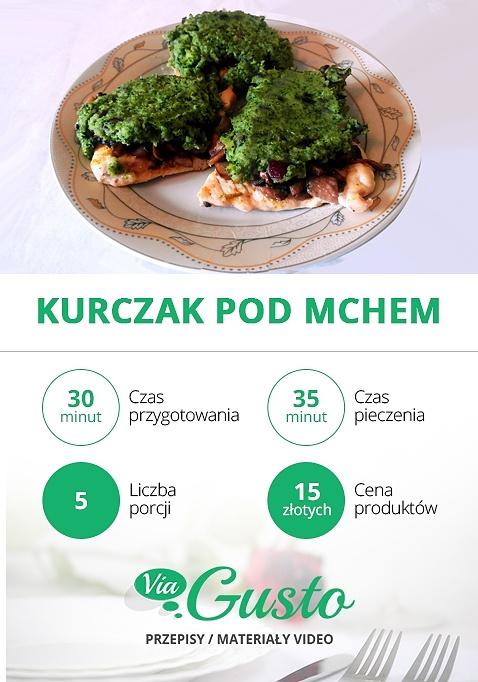 Kurczak pod mchem zapiekanka z brokułami i pieczarkami