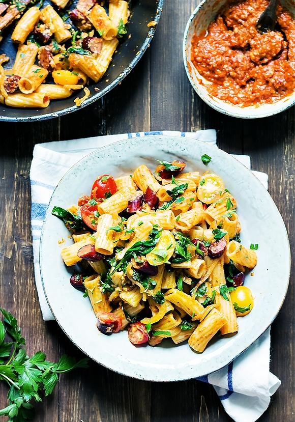 Tortiglioni a’la carbonara z kabanosami