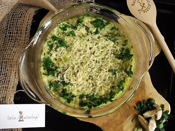 Risotto z piekarnika z pieczarkami brokułem i kurczakiem