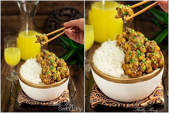 Pieczone kąski z kalafiora w sosie teriyaki