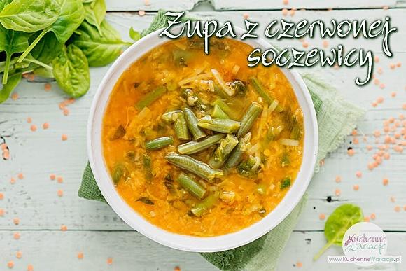 Zupa z czerwonej soczewicy ze szpinakiem i fasolką szparagową
