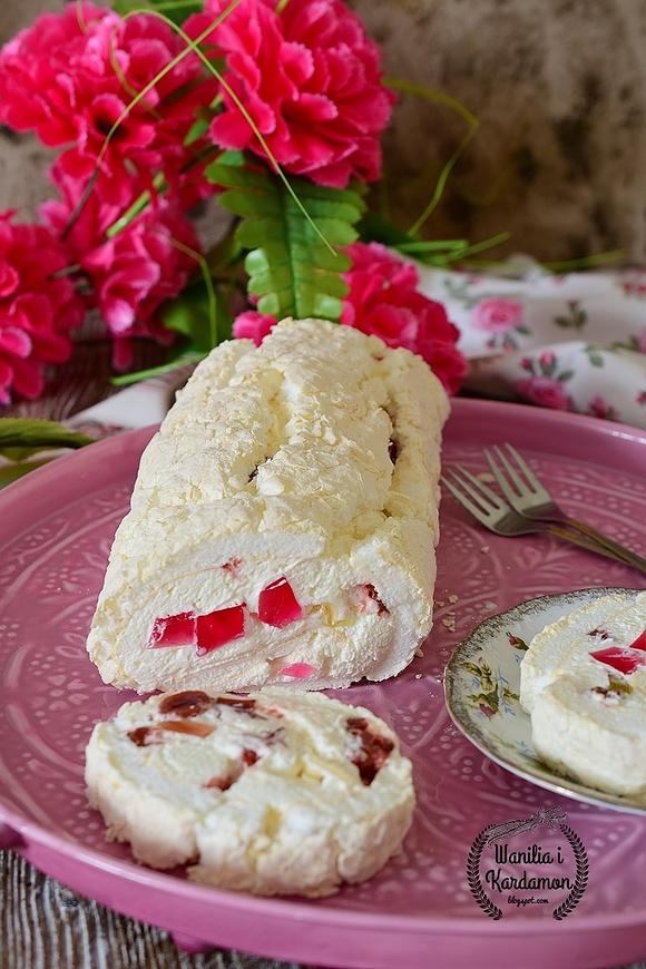 Najlepsza rolada bezowa z wiśniami i galaretką