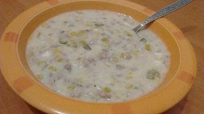 Zupa porowa z mięsem mielonym i makaronem ryżowym