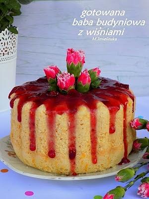 Babka budyniowa w wiśniowej polewie gotowana