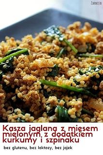 Kasza jaglana z mięsem mielonym, kurkumą i szpinakiem