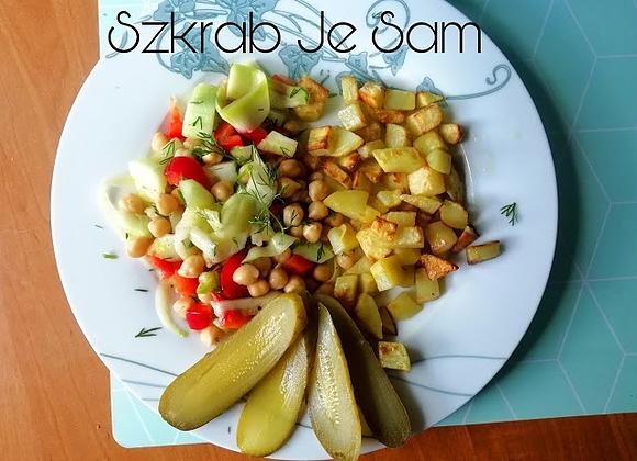 Cieciorka z cukinią i pieczonymi ziemniakami