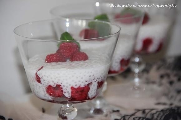 Kokosowy pudding z malinami