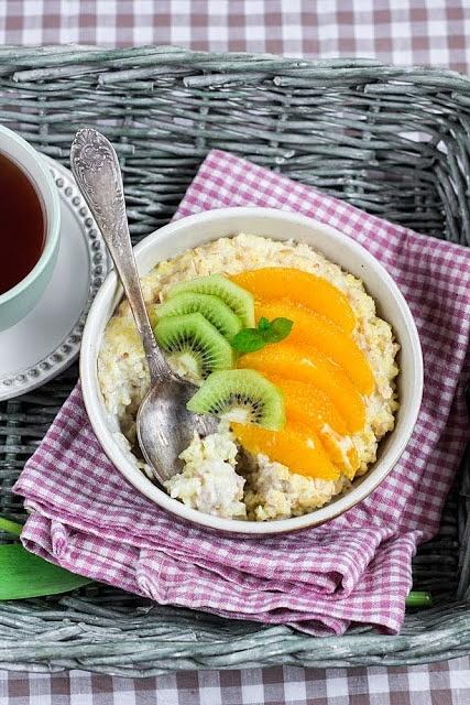 Jaglanka z pomarańczą i kiwi, płatki owsiane i kasza jaglana
