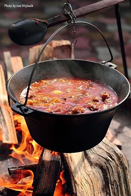 Wieprzowina z cukinią, kurki, młode ziemniaki, gulasz w plenerze